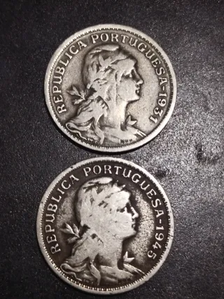 Lotto di 2 monete 50 centavos Portogallo 1931 e 1945