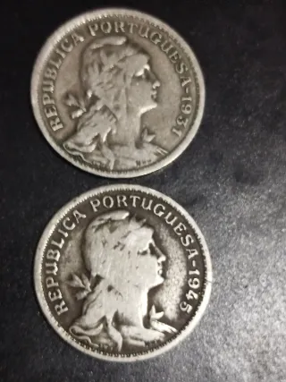 Lotto di 2 monete 50 centavos Portogallo 1931 e 1945