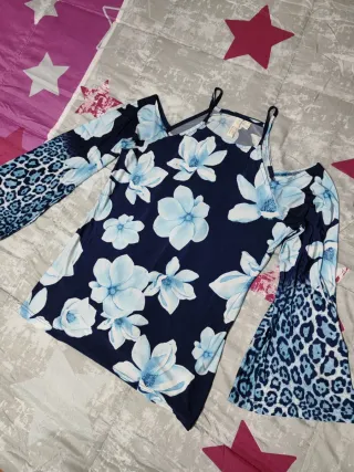 Blusa fría flores y leopardo Talla S-M