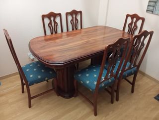 Mesa comedor madera extensible + 6 sillas