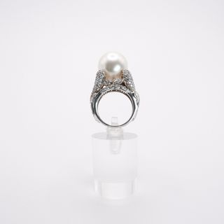 Anello Argento 925 Perla Zirconi Cocktail