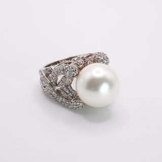 Anello Argento 925 Perla Zirconi Cocktail