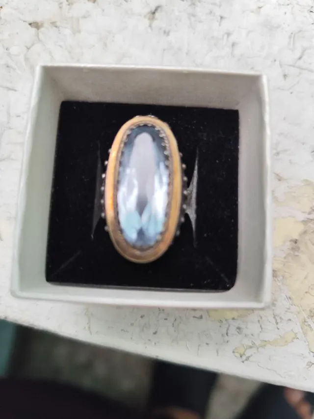 Anillo Plata Vintage Unisex Piedra Azul