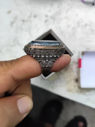 Anillo Plata Vintage Unisex Piedra Azul