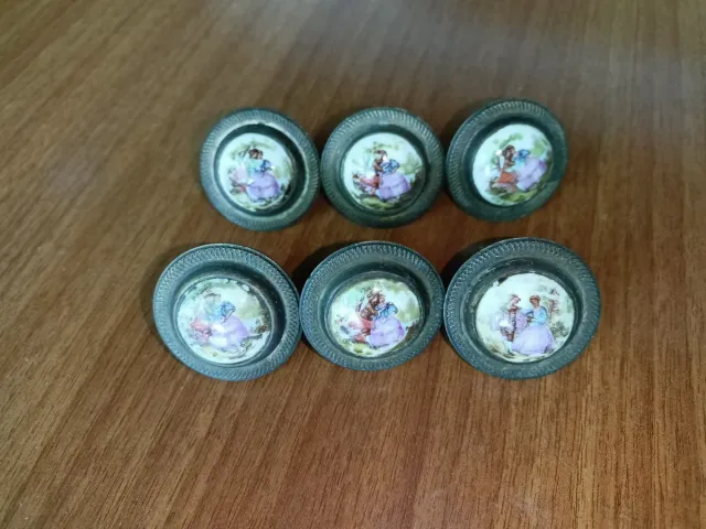 6 Pomos Vintage Cerámica Escena Romántica