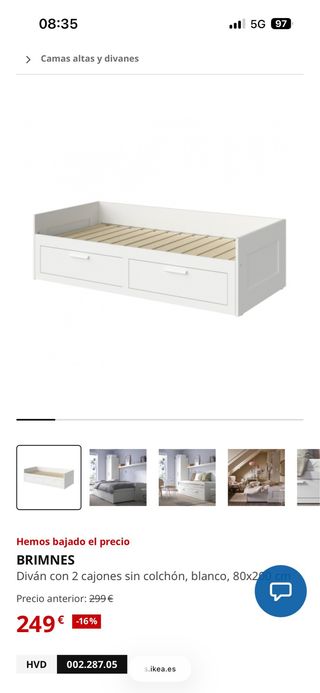 Cama diván nido Brimnes con 2 colchones.