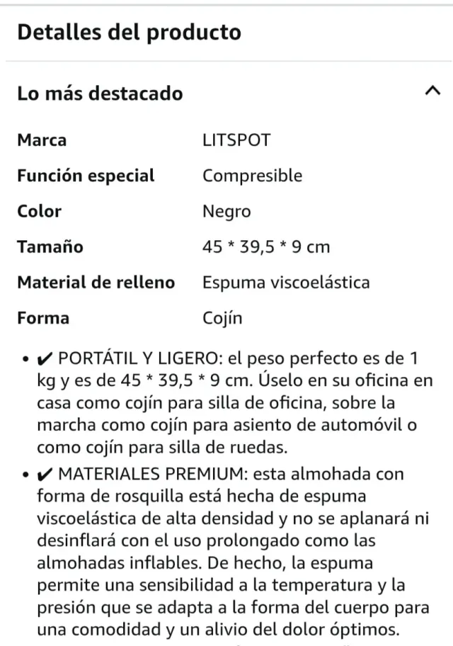 Cojín Litspot, para Coxis, Hemorroides, Etc.
