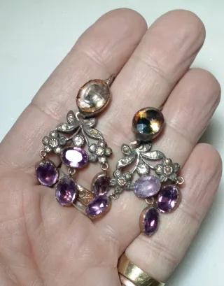 Pendientes Plata y Oro S. XVIII Amatistas