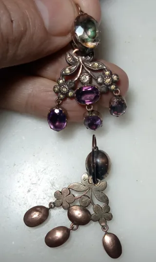 Pendientes Plata y Oro S. XVIII Amatistas