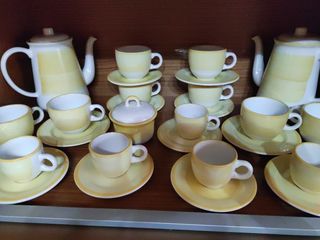 Juego de café porcelana blanco y amarillo