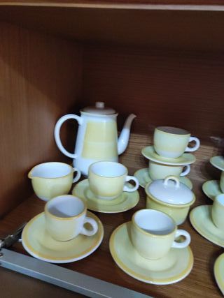 Juego de café porcelana blanco y amarillo