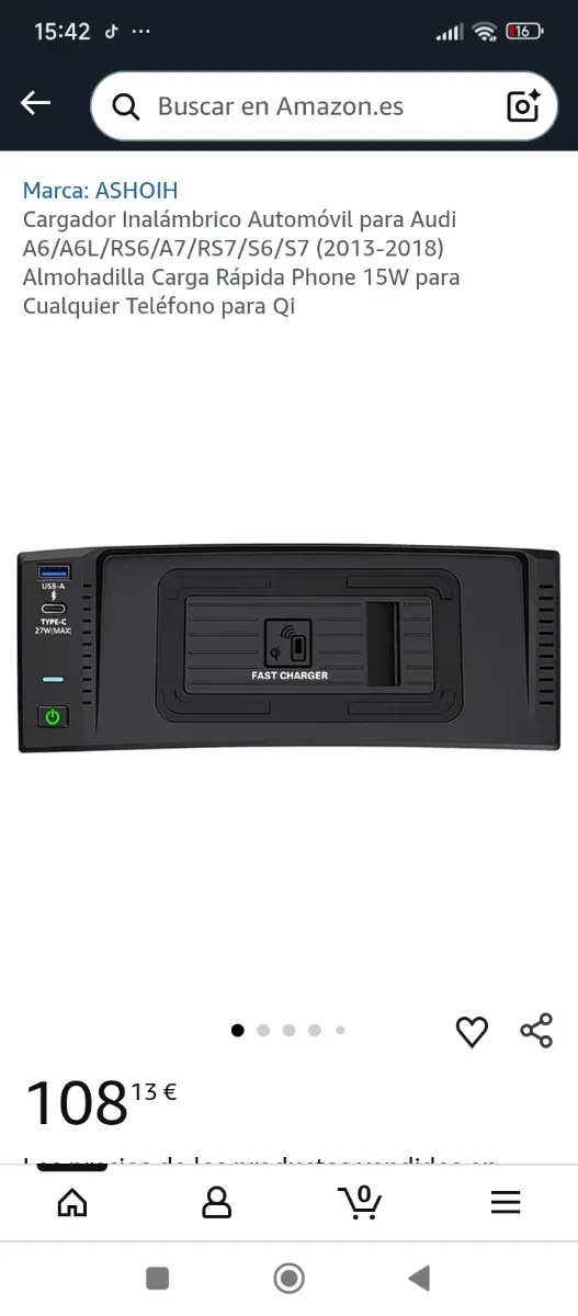 Cargador Inalámbrico Coche Audi A6/A7/S6/S7