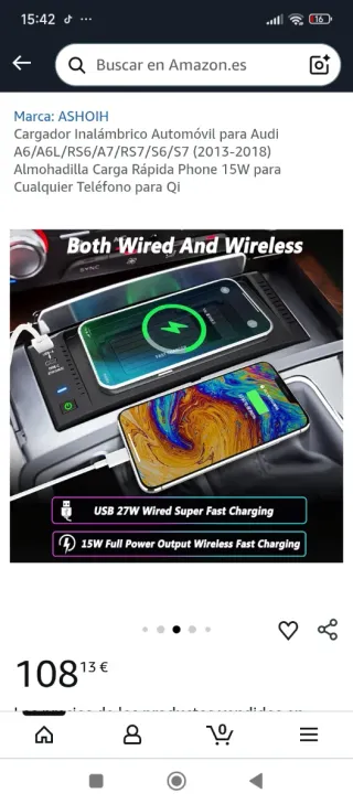 Cargador Inalámbrico Coche Audi A6/A7/S6/S7.