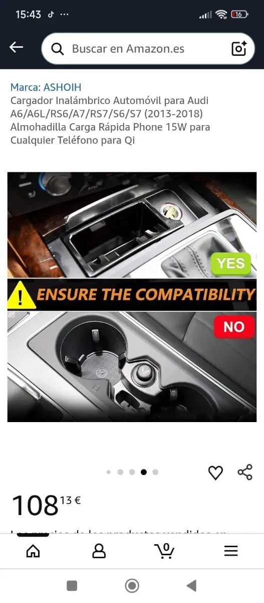 Cargador Inalámbrico Coche Audi A6/A7/S6/S7