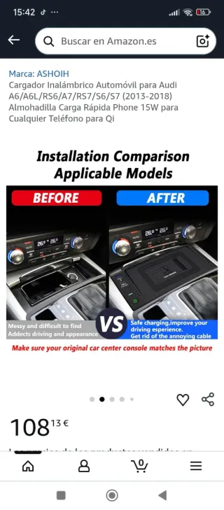 Cargador Inalámbrico Coche Audi A6/A7/S6/S7.