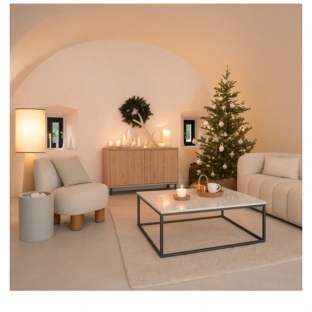 Mesa Mármol Blanco y Metal Gris Grafito