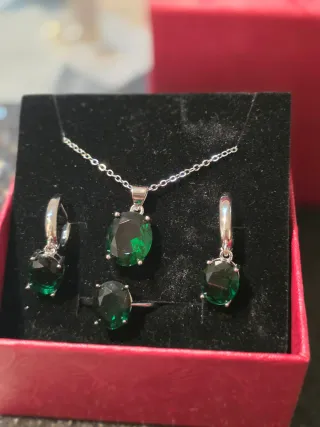 Conjunto Plata 925 Esmeralda Sintética