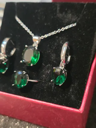 Conjunto Plata 925 Esmeralda Sintética