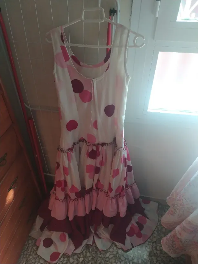 Vestido Flamenco Lunares Rosa y Blanco