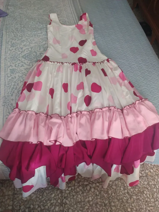 Vestido Flamenco Lunares Rosa y Blanco