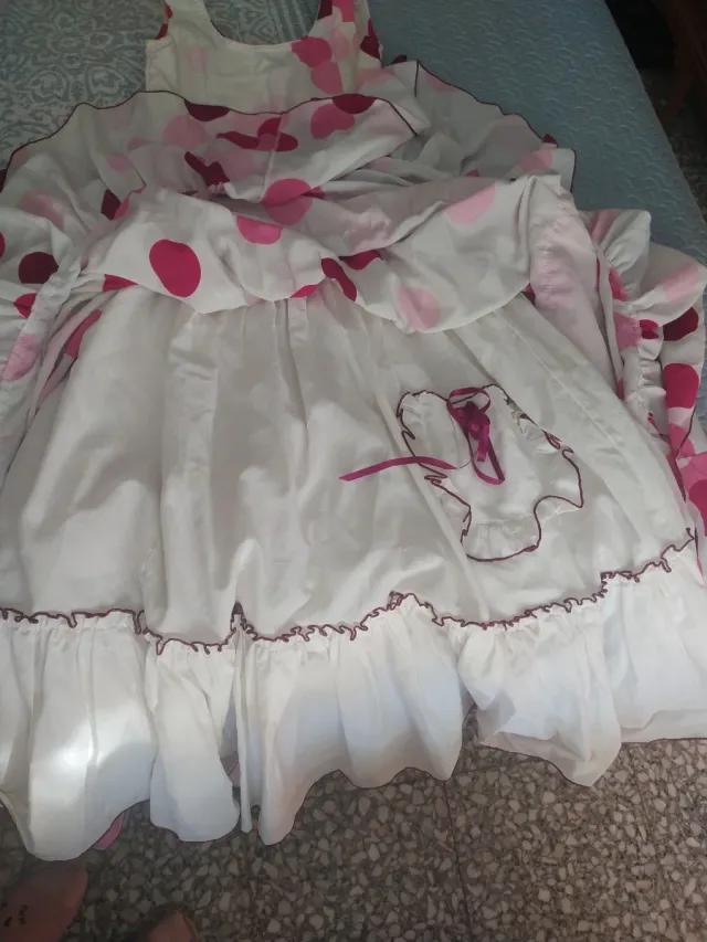 Vestido Flamenco Lunares Rosa y Blanco