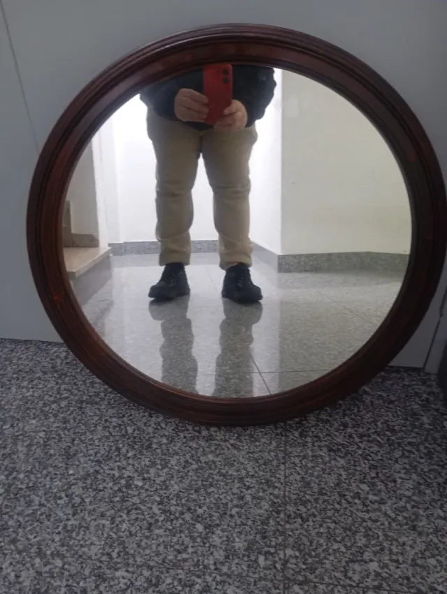 Espejo Redondo Madera y Cristal