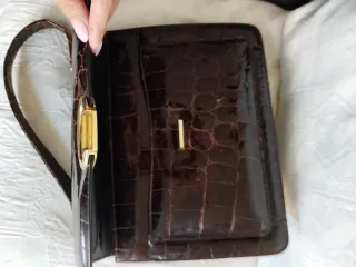 Bolso Piel Cocodrilo Vintage Marrón Dorado,