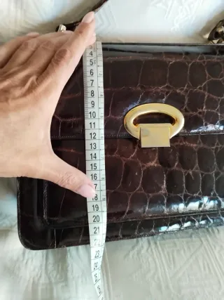 Bolso Piel Cocodrilo Vintage Marrón Dorado,
