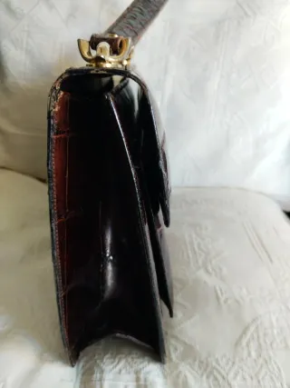 Bolso Piel Cocodrilo Vintage Marrón Dorado,