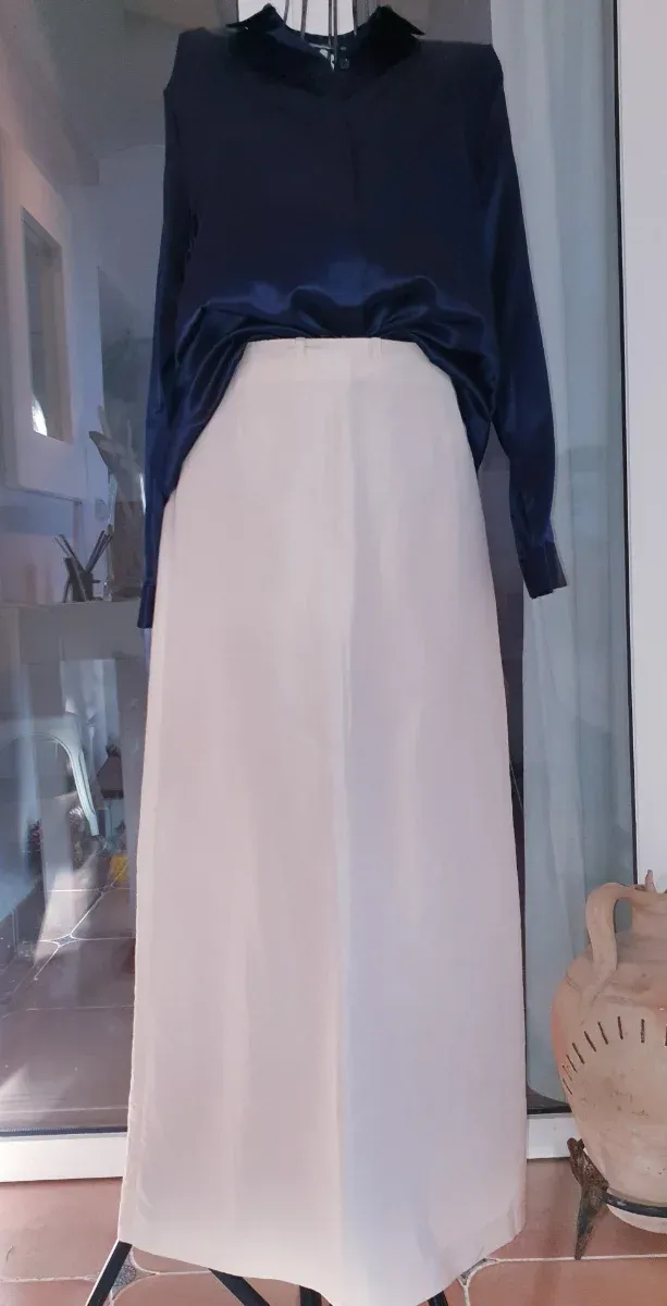 OFERTA Falda larga de seda beige