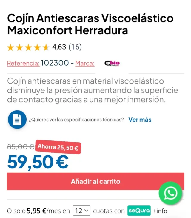 Cojín herradura para coxis, hemorroides, etc.