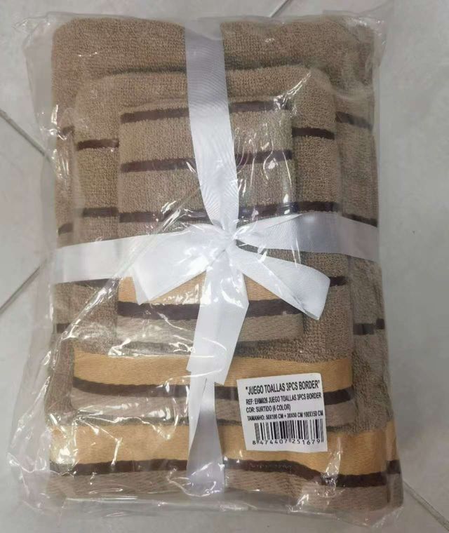 Juego 3 Toallas Algodón Border Beige/Marrón