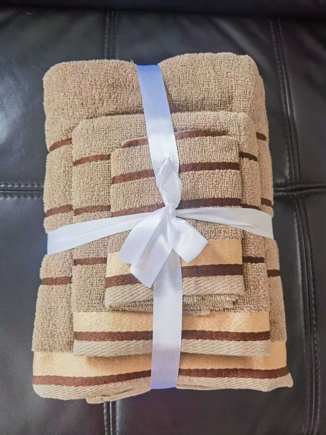 Juego 3 Toallas Algodón Border Beige/Marrón