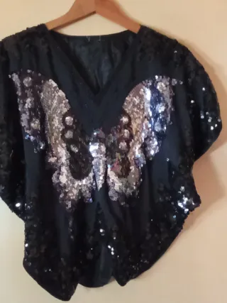 Blusa Vintage Mariposa Lentejuelas Talla Única