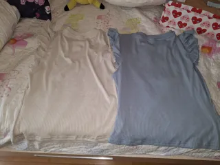 2 Camisetas Talla L (Beige y Azul)