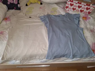 2 Camisetas Talla L (Beige y Azul)