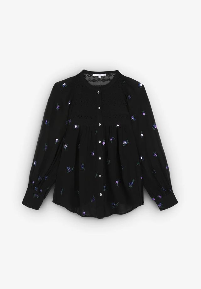Blusa Scalpers negra con flores moradas