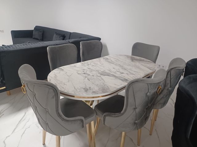 Mesa comedor elegante 6 sillas terciopelo negro