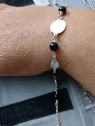 Pulsera Plata Protección San Benito Negra