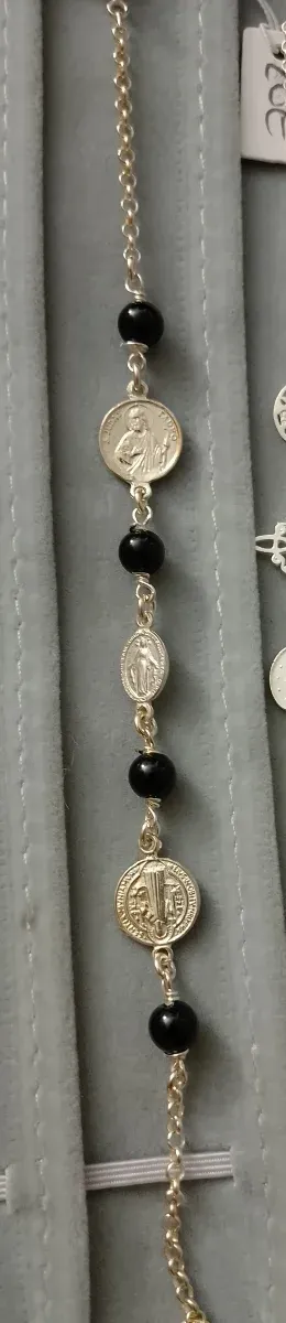 Pulsera Plata Protección San Benito Negra