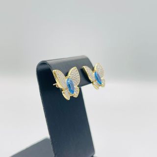 PENDIENTES MARIPOSA GRANDE PIEDRA AZUL 18K