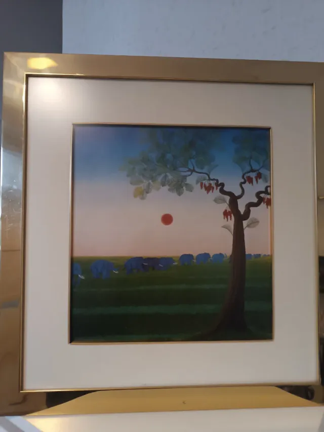 Cuadro de elefantes azul y verde