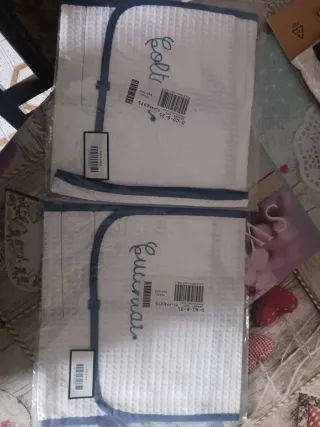 2 set posate tessuto blu/bianco