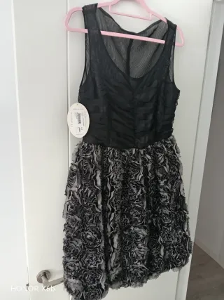 Vestido fiesta negro y gris