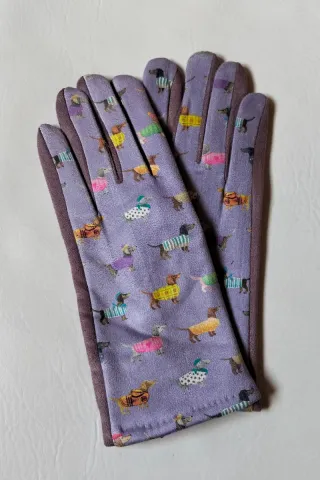Guantes malva con perros teckel