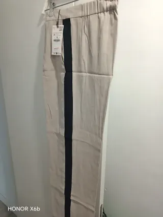 Pantalón Zara Raya Lateral Beige/Negro