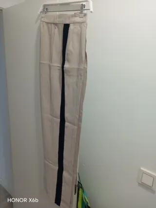 Pantalón Zara Raya Lateral Beige/Negro