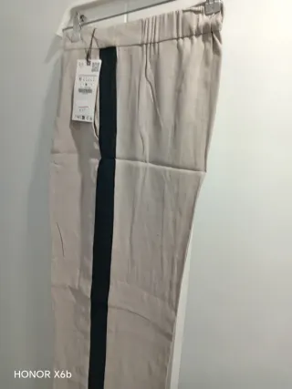 Pantalón Zara Raya Lateral Beige/Negro