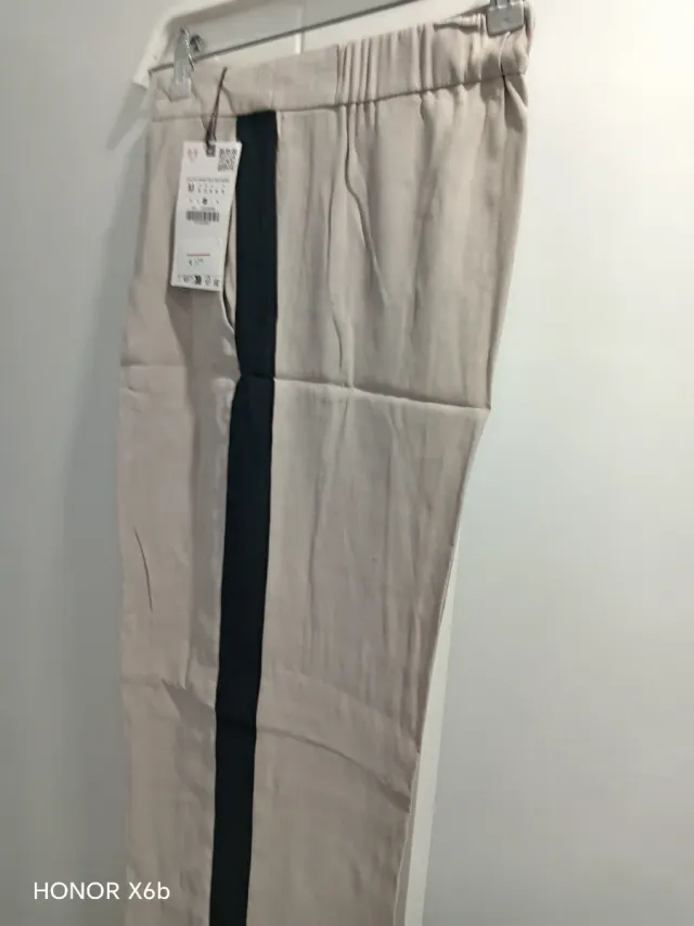 Pantalón Zara Raya Lateral Beige/Negro