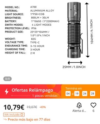 Linterna LED Warsun A700 NUEVA